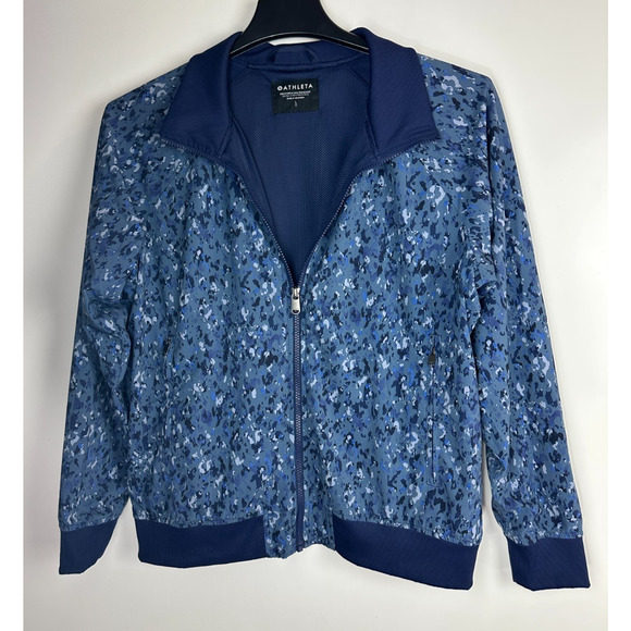 ATHLETA 2 PC Set Bomber Jacket & Wide Leg Crop Pant Navy Leopard Size Large 12 - Picture 7 of 16